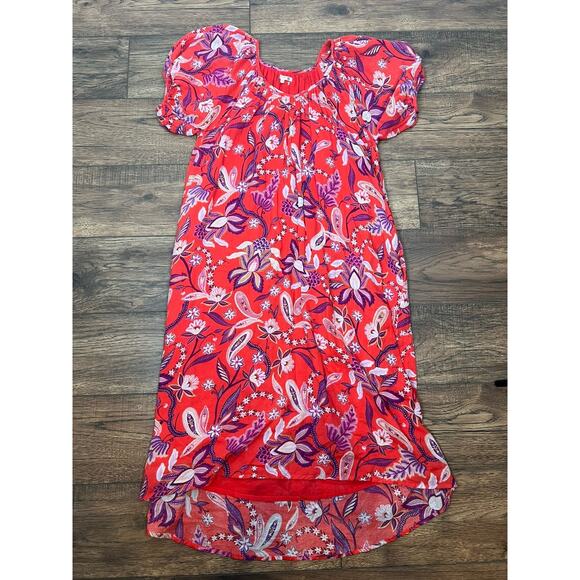 SUNDRY Bubble Sleeve Red Purple Floral Maxi Dress Lightweight Cotton V-neck Sz 2 - Picture 6 of 8